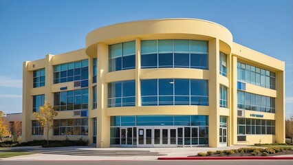 Contemporary School Building: Main Entrance and Front Courtyard.