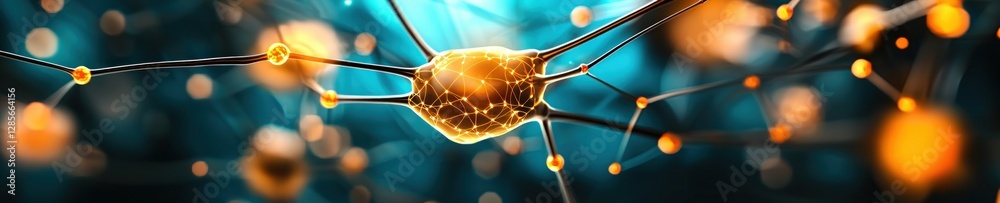 Poster intricate neuron network with glowing connections and blue background