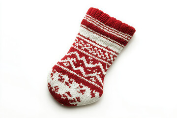 "Traditional Red and White Christmas Stocking with Fair Isle Pattern"