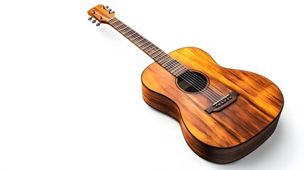Fototapeta premium A wooden guitar, isolated on a white background