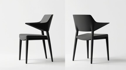 Modern Black Chair Design, Front and Back View