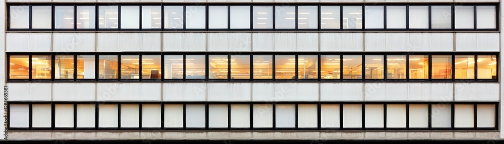 Poster modern office building facade with large windows and daylight illumination