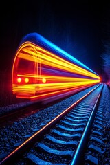 Obraz premium A train traveling down train tracks at night
