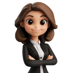 3D Cartoon Businesswoman Smiling White Background. Isolated on Transparent or White Background Professional cartoon character in suit