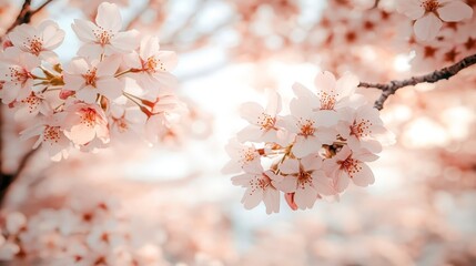 Delicate cherry blossoms in soft pink hues, symbolizing spring and renewal.