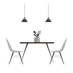 Vector illustration of the dining room interior. Dining table and chairs for two people in a flat style.
