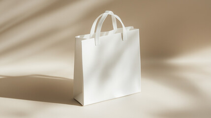 Minimalist white gift bag with clean lines in soft lighting