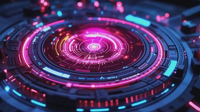 Cybernetic Core: A vibrant digital art piece depicting a futuristic cybernetic core, pulsating with neon light, represents technology and innovation.