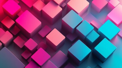 Abstract 3D Render of Pink and Blue Cubes, Geometric Shapes Background
