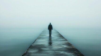 Foggy Pier, Lonely Figure, Misty Day