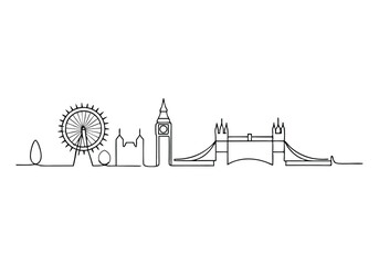 Obraz premium Continuous One Line London Skyline | Minimalist Cityscape Vector Illustration