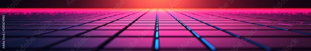Poster colorful digital grid with neon light reflections in futuristic setting