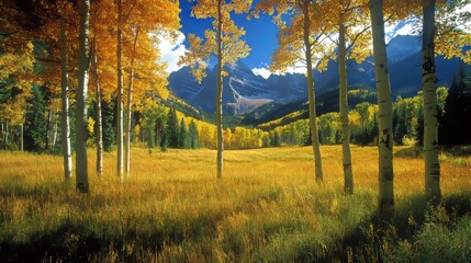 Fototapeta premium Marvel at the stunning Maroon Bells in the vibrant hues of autumn. Take a scenic drive through the breathtaking Maroon Bells Wilderness, located near Aspen, Colorado.