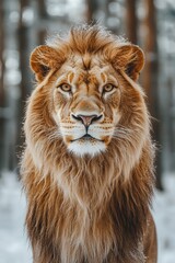 Obraz premium A close up of a lion in the snow