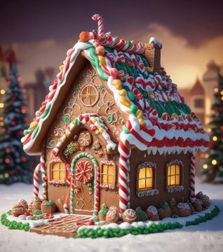 Colorful candy cane roof of a gingerbread house, sparkle, holiday, colorful