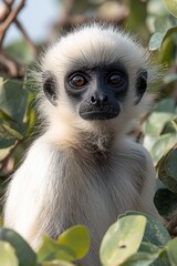 Obraz premium A monkey sitting in a tree looking at the camera