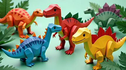 Fototapeta premium Flat-Packaged Dinosaurs with Origami Textures