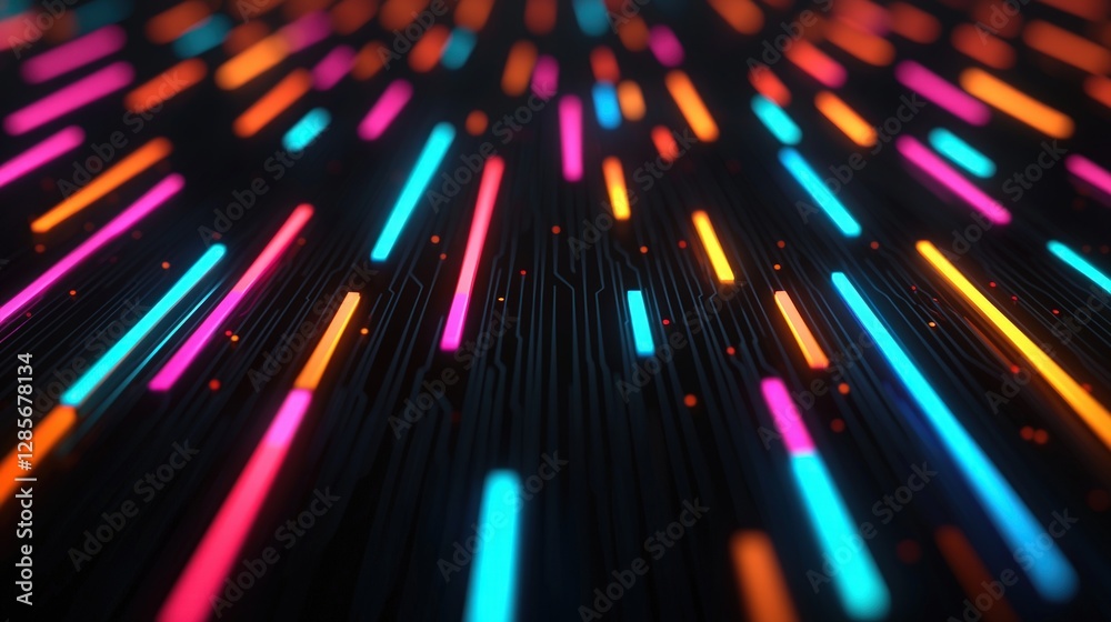 Poster abstract neon light trails in dark technology background design