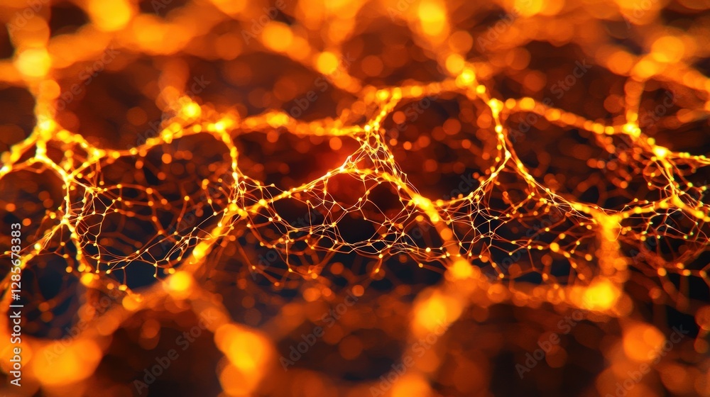 Poster intricate abstract network design with warm orange glow details