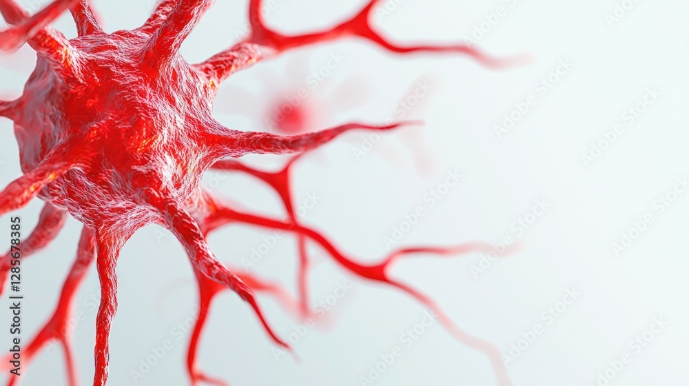 Poster Detailed Close-Up of a Red Neuron with Branching Dendrites