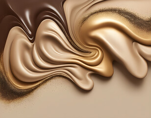 Captivating Beige and Brown liquid acrylic paint blend with gold glitter  backgrounds