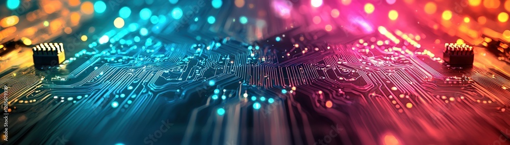 Poster colorful abstract circuit board with digital technology background