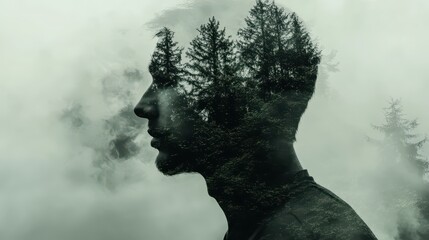 Double Exposure Portrait with Forest and Mist