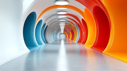 Fototapeta premium Colorful architectural tunnel, futuristic interior, light