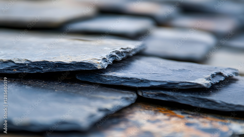 Leinwandbilder Closeup of natural slate stones with texture and patterns for construction and architecture : Generative AI