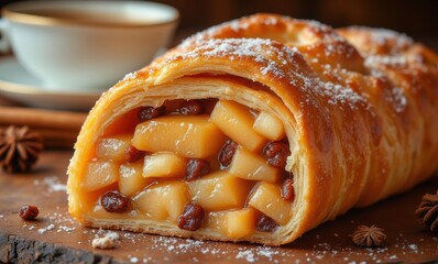 Delicious apple strudel with raisins