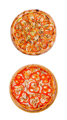 Delicious pizzas topped with fresh vegetables and herbs
