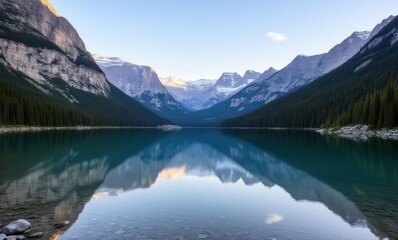 Serene mountain lake at dawn