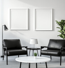 Fototapeta premium Modern Minimalist Living Room Interior with Blank Frames