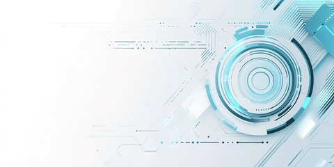 Obraz premium Light blue and white background with geometric shapes, high-tech digital design style, gray color scheme, high resolution, white space at the top of the screen, lighting effect, vector illustration.