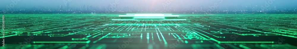 Aufkleber futuristic digital landscape with neon circuit patterns and lights