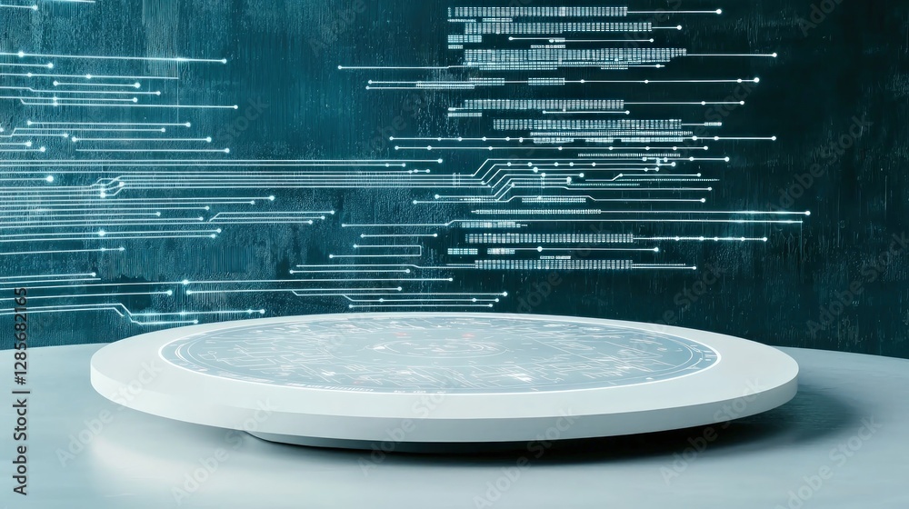 Aufkleber Futuristic Circular Platform with Technological Elements and Data Streams