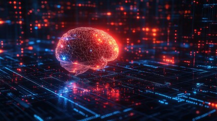 Fototapeta premium Abstract digital brain with glowing circuitry.