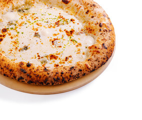 Delicious creamy cheese pizza served hot from the oven