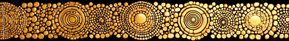 Fototapete abstract golden circular patterns with intricate designs on black background