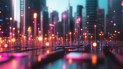Obraz premium Futuristic Cityscape Night Lights Digital Art Abstract Background Modern Technology