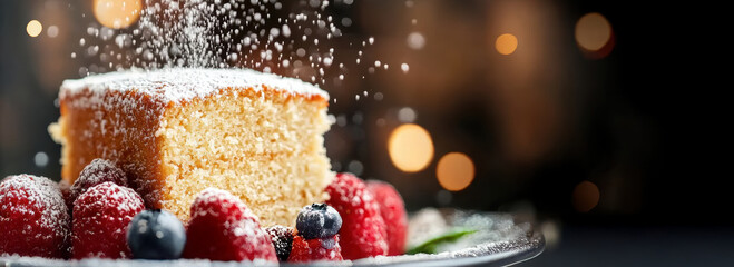 Delicate plump cake with fruit. AI generative.