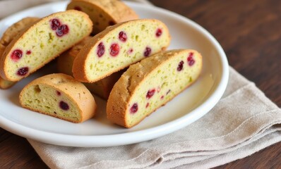 Delicious cranberry biscotti on plate