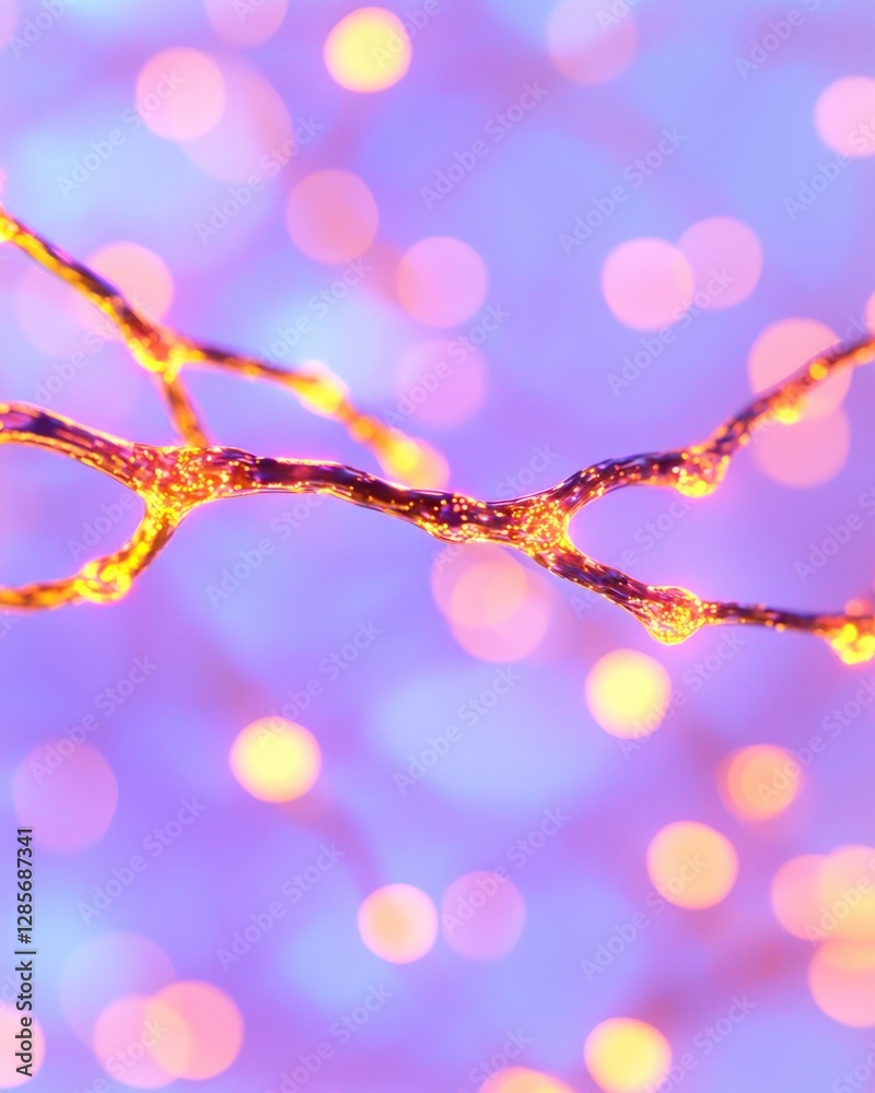 Poster Abstract Glowing Branches with Bokeh Lights Purple Background Artistic Neural Network