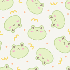 Fototapeta premium Cute cartoon of green frog and circle seamless pattern vector background. Animal and dots textile design for fabric print, kids wallpaper, pretty design, wallpaper, gift wrap paper.