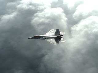 F-22 Raptor Flying Through Cloudy Sky Military Aircraft Concept