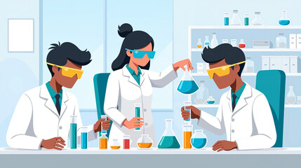Flat Illustration of Research Laboratory with Scientists