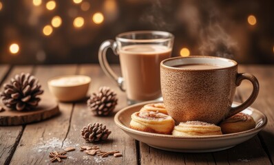 Warm beverages with cinnamon rolls