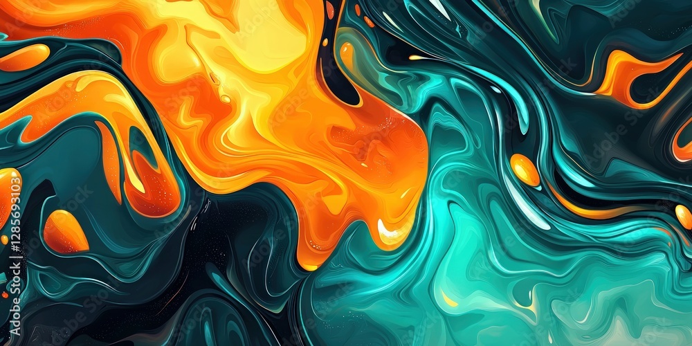 Poster abstract orange and teal fluid art background for creative projects