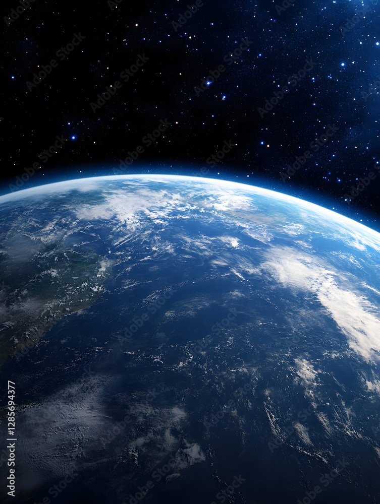 Poster breathtaking view of earth from space with starry sky and vibrant atmosphere : generative ai