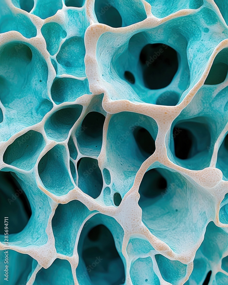 Aufkleber abstract turquoise and white cellular structure microscopic view medical science research background